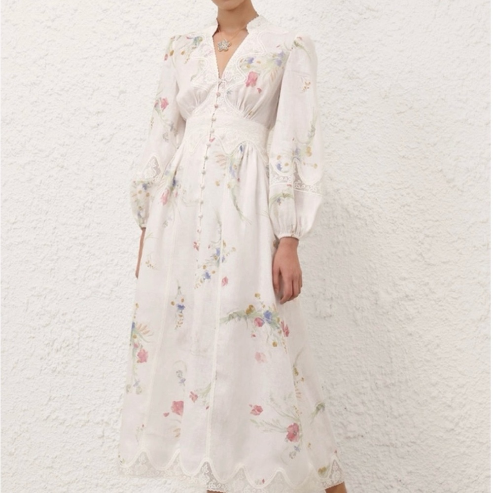 ZIMMERMANN LUCKY LACE PLUNGE MIDI DRESS